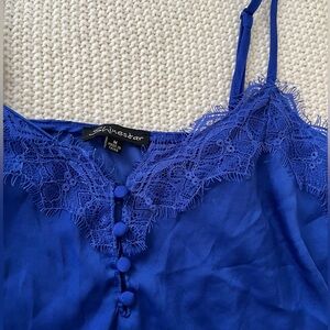 Blue Lace-Trim Satin Cami